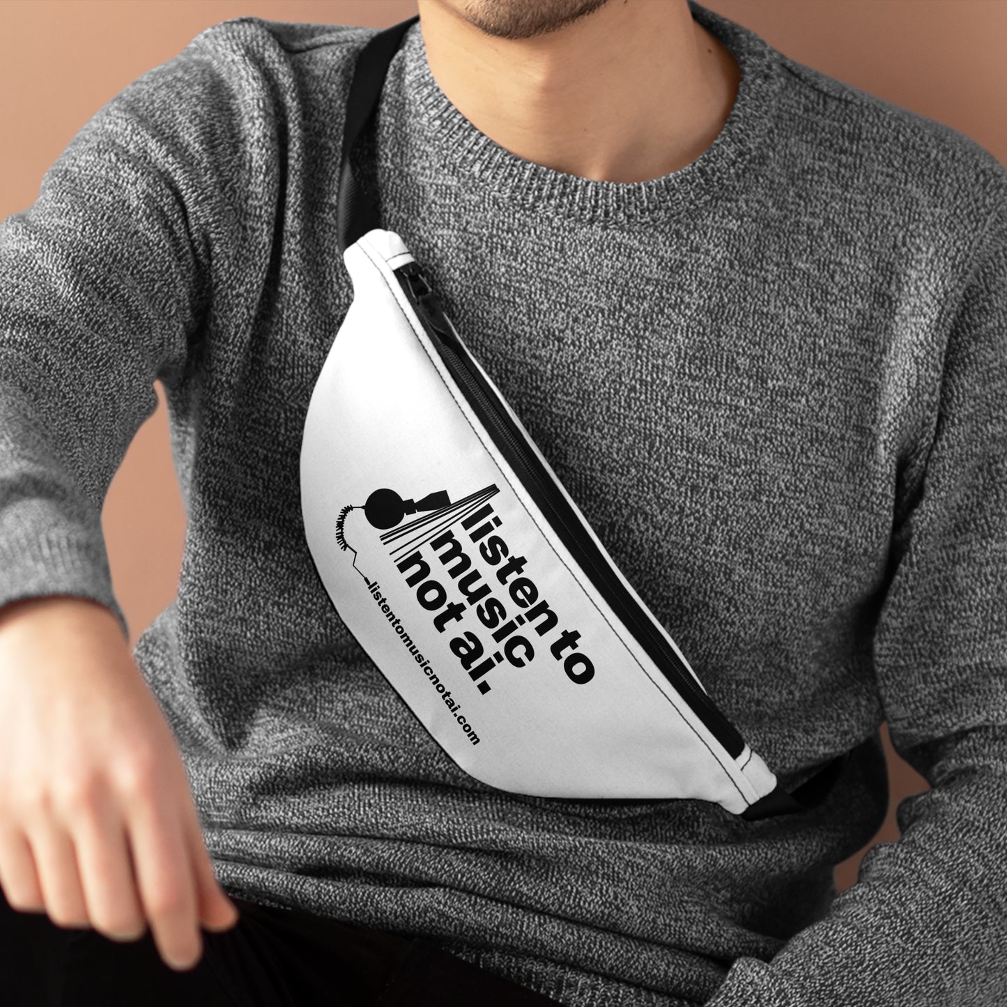 Fanny Pack — "Listen to Music Not AI" Graphic Waist Bag