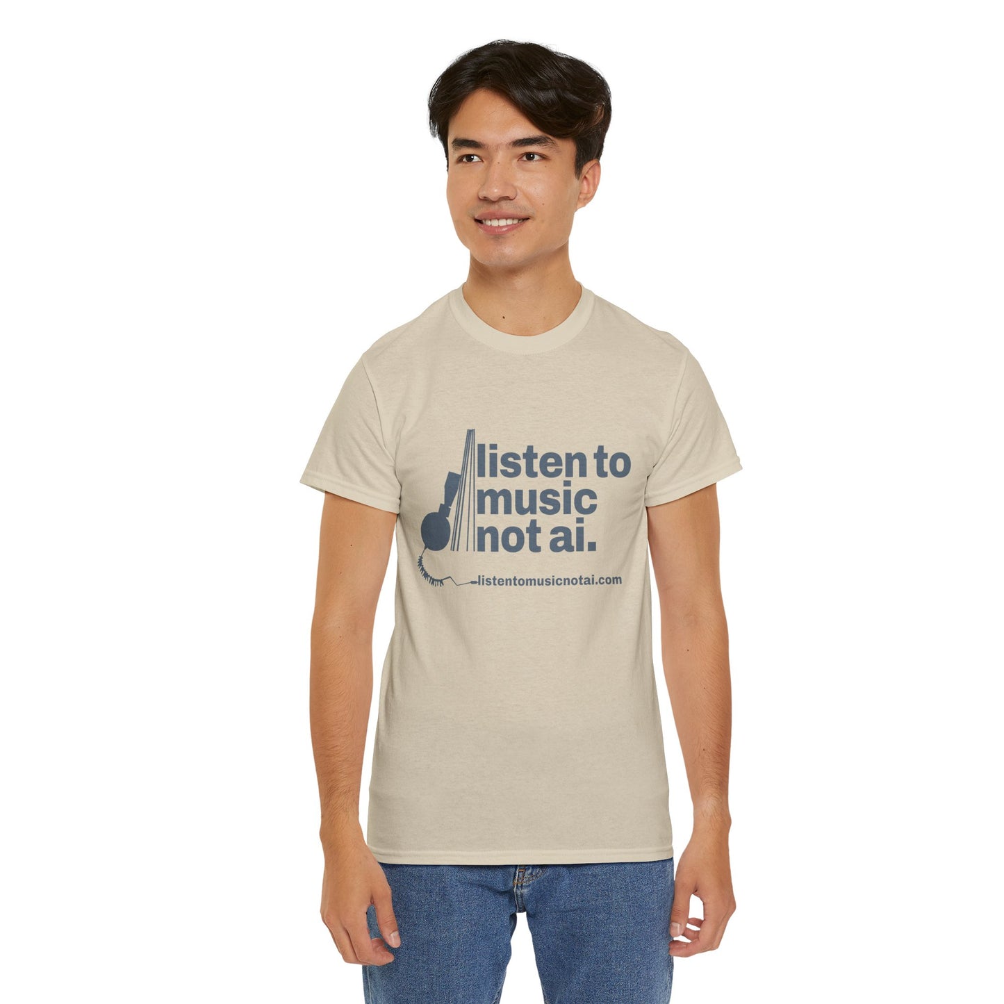 Men's Heavy Cotton Tee Blue Logo