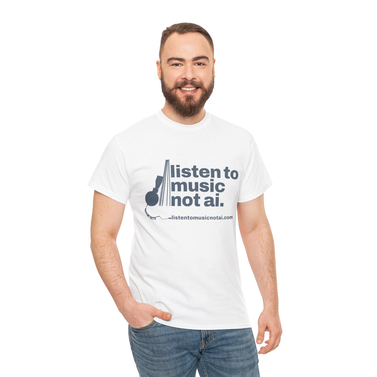 Men's Heavy Cotton Tee Blue Logo